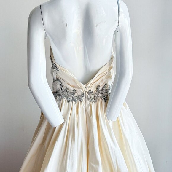 Vintage Jim Hjelm Ivory SILK Strapless Ball Wedding Gown 12 - Picture 4 of 11